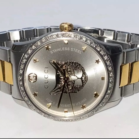 Gucci G-Timeless mystic cat two tone diamond bezel 38mm - Picture 9 of 16
